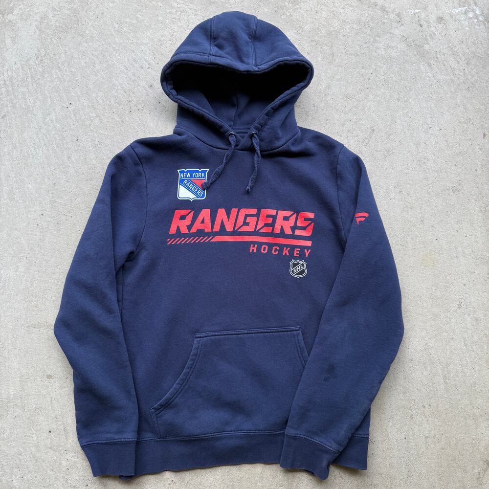 Men's New York Rangers NHL Hockey Blue Red Hoodie Pullover Sweatshirt Sz Medium